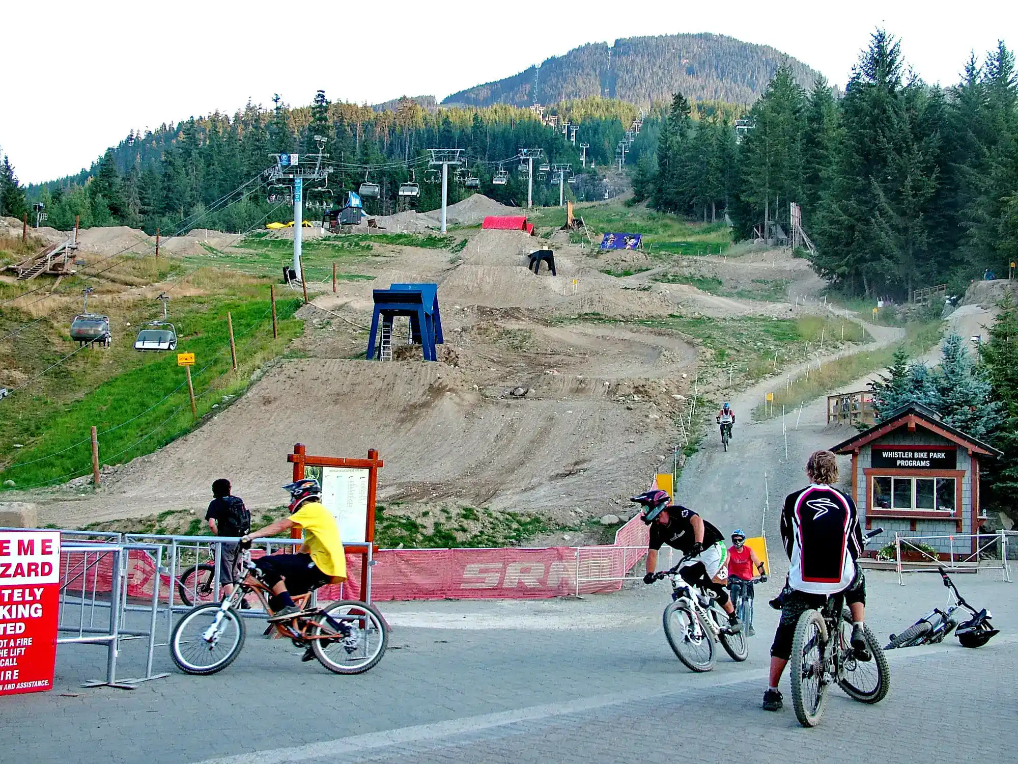 Bikers at the bottom of the hill at Crankworx Whistler Mountain Bike Fest
