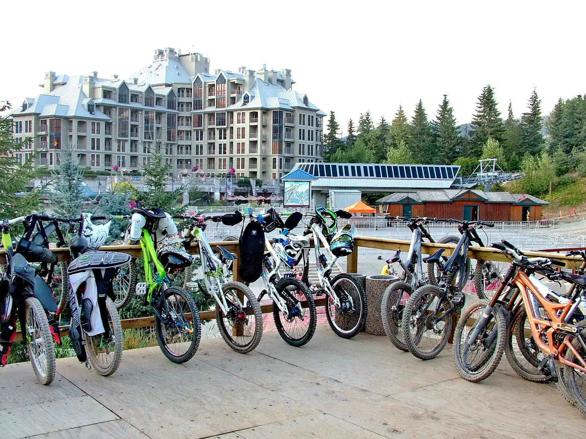 Bikes in Whistler Village during Crankworx Mountain Bike Festival